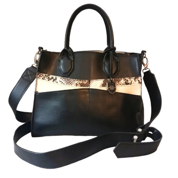 NEW London Fog Black & White Handbag Purse Crossbody - Picture 1 of 13